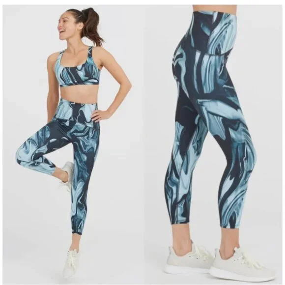 Spanx Blue Marble Print Leggings - Size 1X - Picture 4 of 10